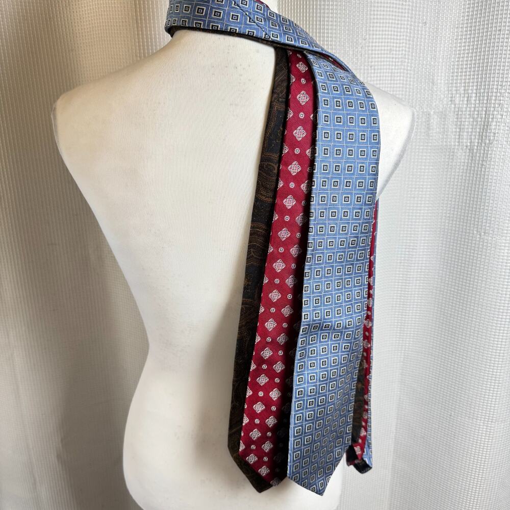 Lot of 3 Brooks Brothers Makers 100% Silk Ties Blue Red Brown Classic EUC